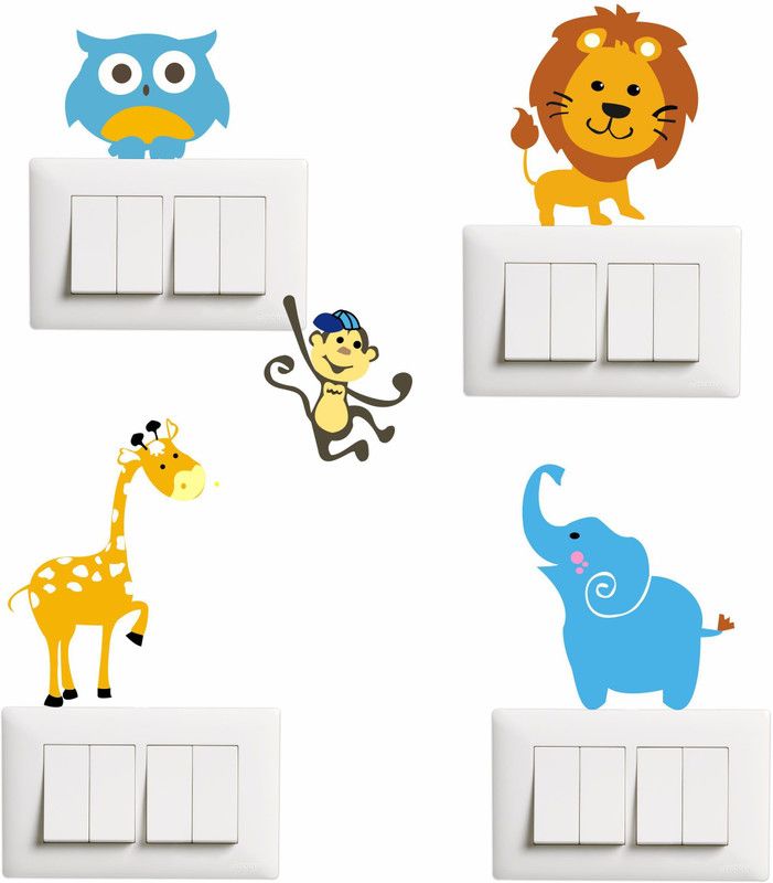 Saiii Designs 8 cm Animals Switch Board Sticker Size- 10 cm x 8 cm - Set of 4 Self Adhesive Sticker  (Pack of 1)