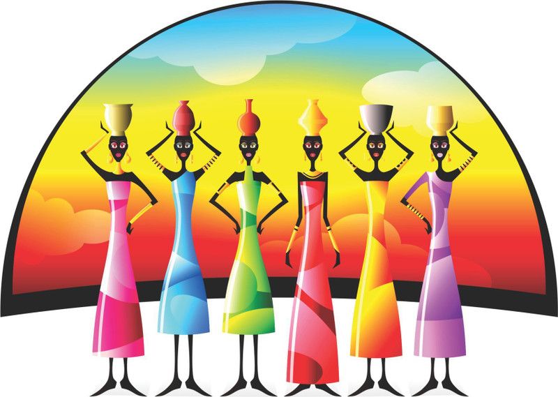 Jagvii 59 cm African ladies ,Wall sticker Removable Sticker  (Pack of 1)