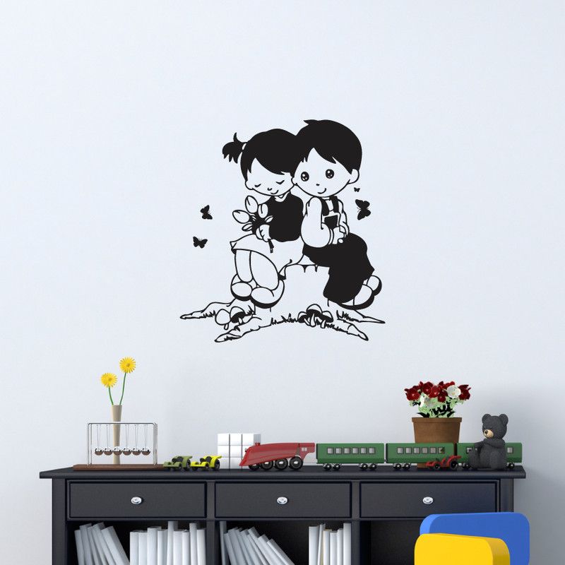 sp decals 73 cm decorative black decal baby couple wall sticker Self Adhesive Sticker  (Pack of 1)
