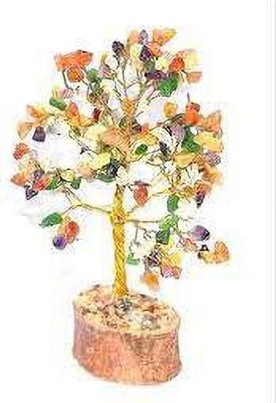 INDIAN CRAFTIO FENG SHUI NAV RATNA CRYSTAL GEM STONE TREE FOR POSITIVE ENERGYTREE Decorative Showpiece - 5 cm  (Crystal, Multicolor)