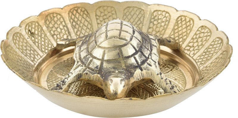 Agromech Turtle in plate Decorative Showpiece - 3 cm  (Brass, Gold)