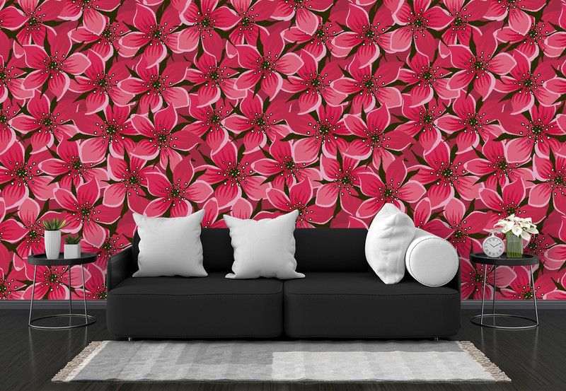 infinity interiors Floral & Botanical Pink, Red Wallpaper  (325 cm x 40 cm)