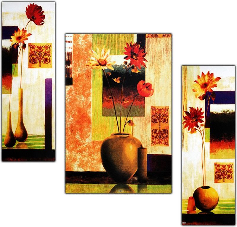 pnf Floral Flower Set of 3 MDF Panel-0168- Digital Reprint 12 inch x 18 inch Painting  (Without Frame, Pack of 3)