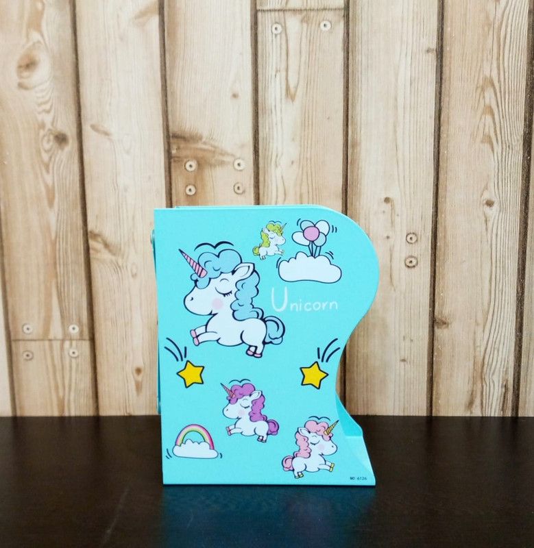 Style My Home Unicorn Themed Bookend| Expandable Book Stands| Metallic Book Stand Steel Book End  (Blue, Pack of 1)