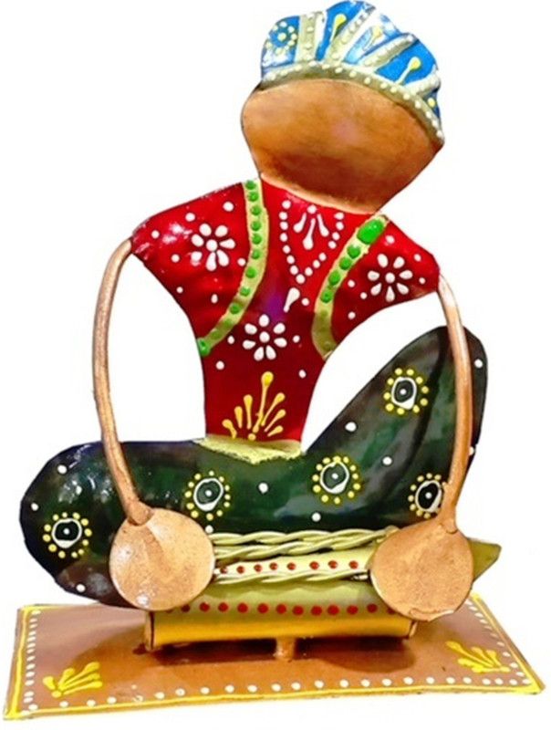 Traditional Mini Musicians Of Rajasthan Table Showpiece For Home & Office Decor 14 cm Couple & Human Figurine  (Metal, Red)