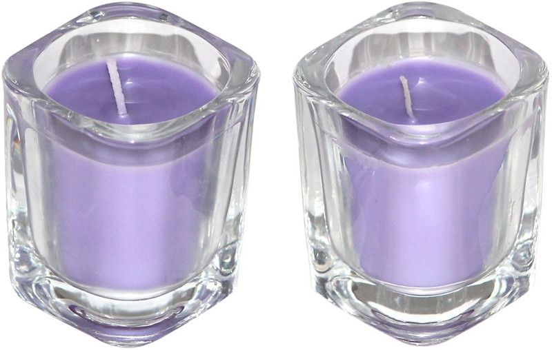 Shraddha Creation Square Glass Candle  (Purple, Pack of 2)