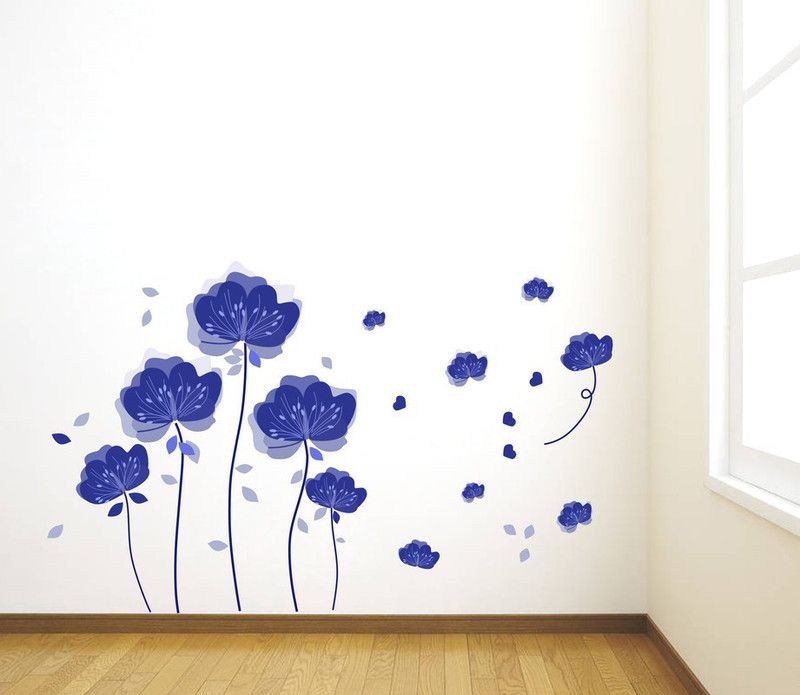 Stickerberry 60 cm Blue Abstract Flower wall sticker Self Adhesive Sticker  (Pack of 1)
