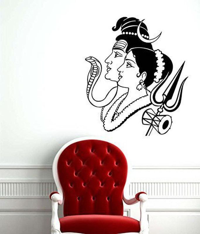 Asmi Collections 70 cm God Shiva and Parvati Removable Sticker  (Pack of 1)