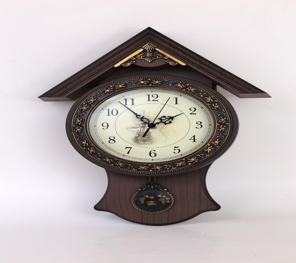Antique Wooden And Metal Made Pendulum Wall Clock