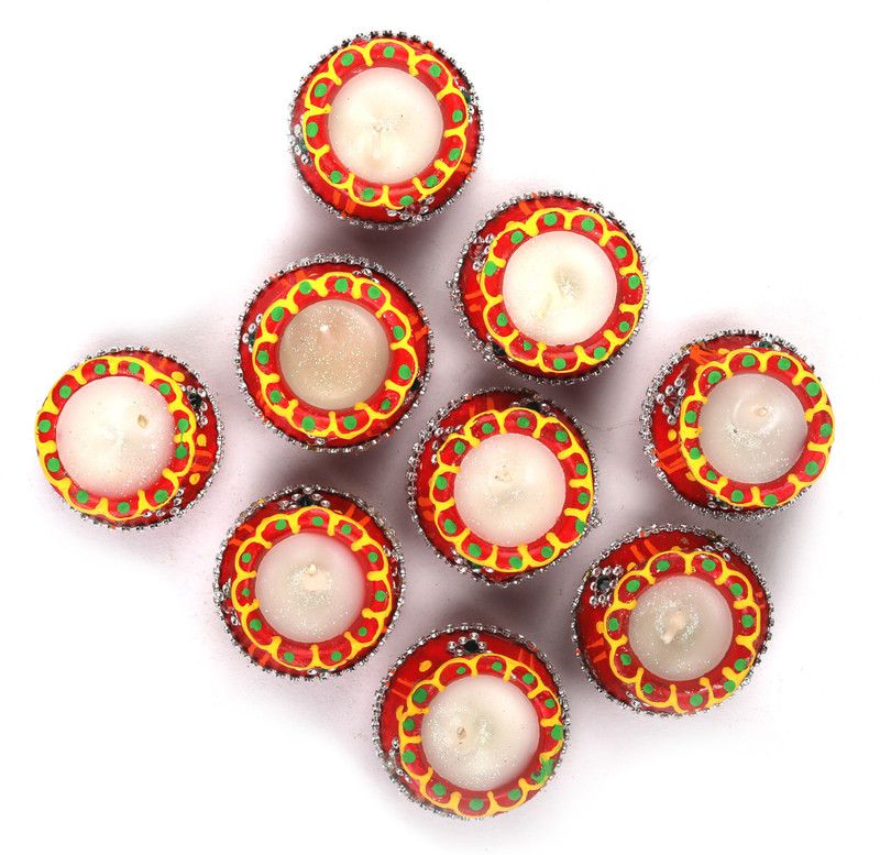 Khargadham 9PC Decorative Ghungaru Matki Candle For Home Decorate , Pooja, Party, Diwali Calibration Candle  (Multicolor, Pack of 9)