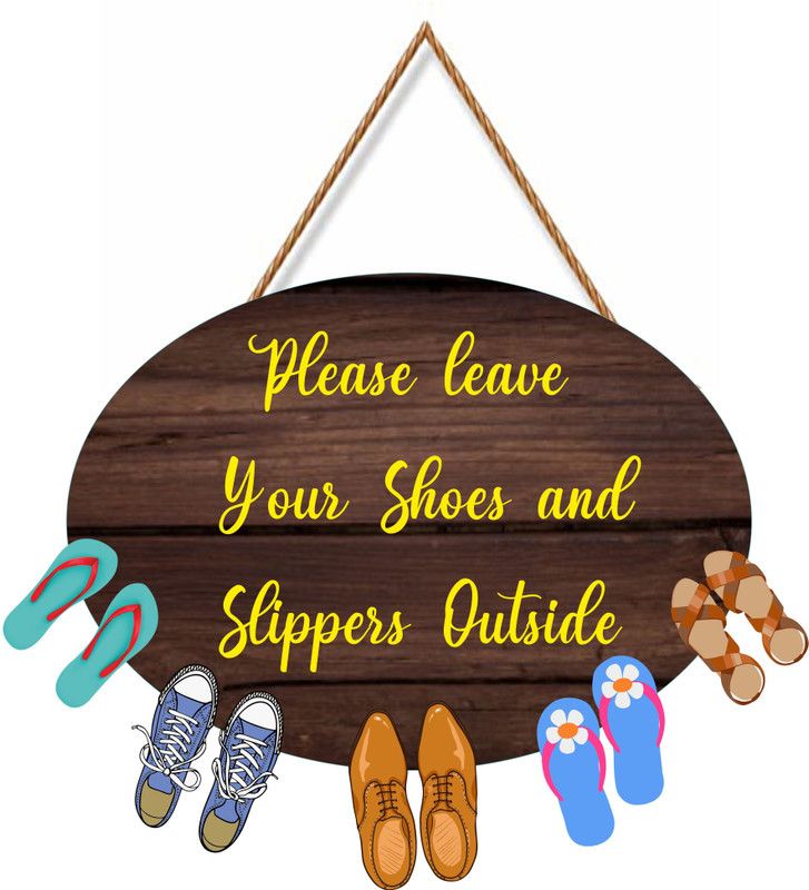 newshivcollection Please Leave Your Shoes And Sliiper Outside Wooden Shoes Hanging  (20.32 cm X 30.48 cm, Brown)