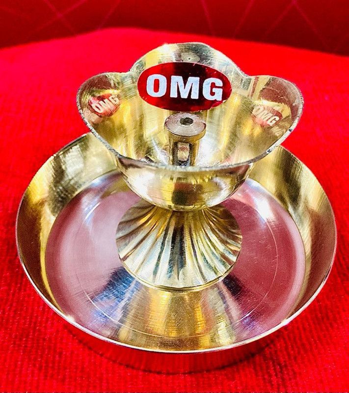 BRASSOMG BRASS AKHAND JYOT WITH POOJA PLATE/GULAB JYOT/BRASS POOJA THALI Brass Table Diya Set  (Height: 2 inch)
