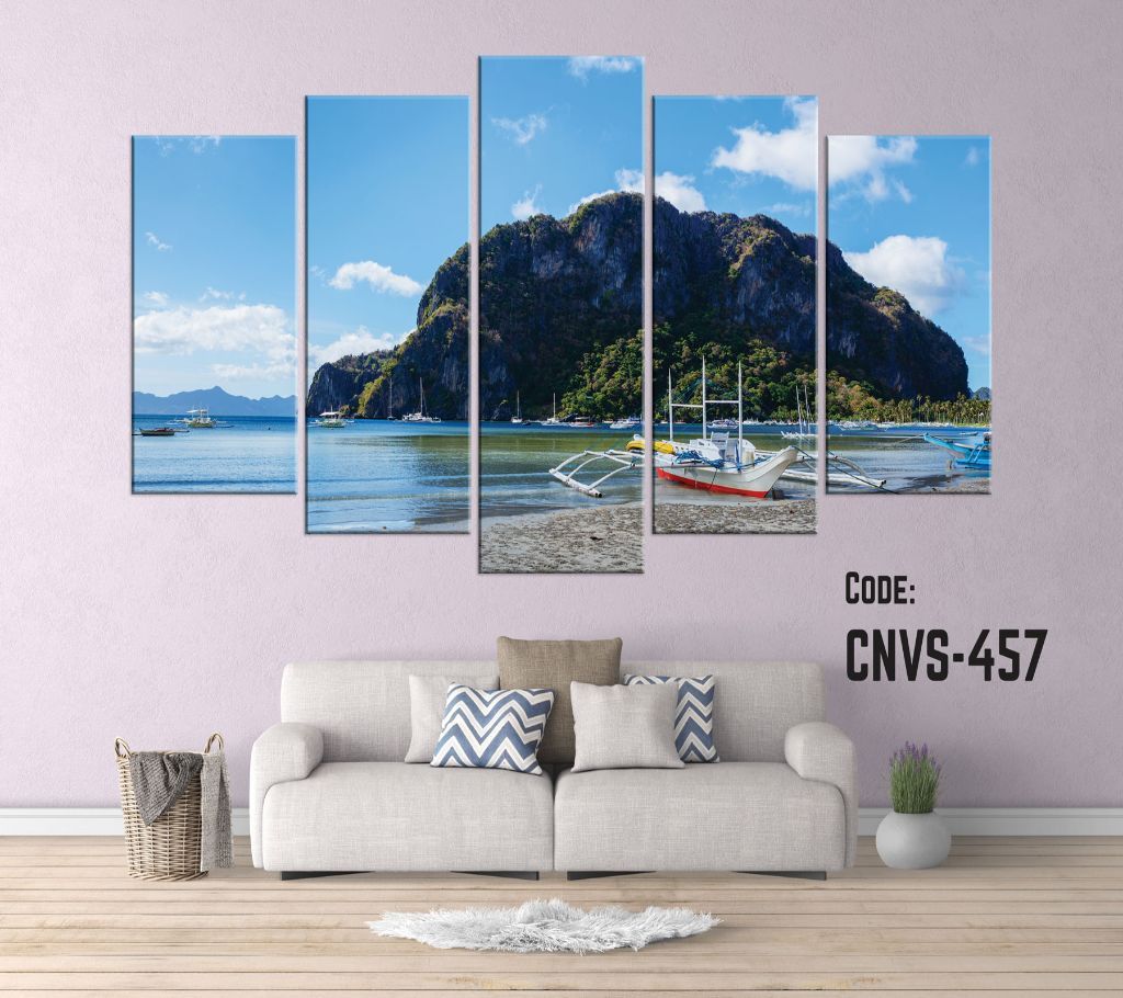 CNVS-457 Sea Mountain Boat Wall Canvas Art Prints 96 inch x 48 inch