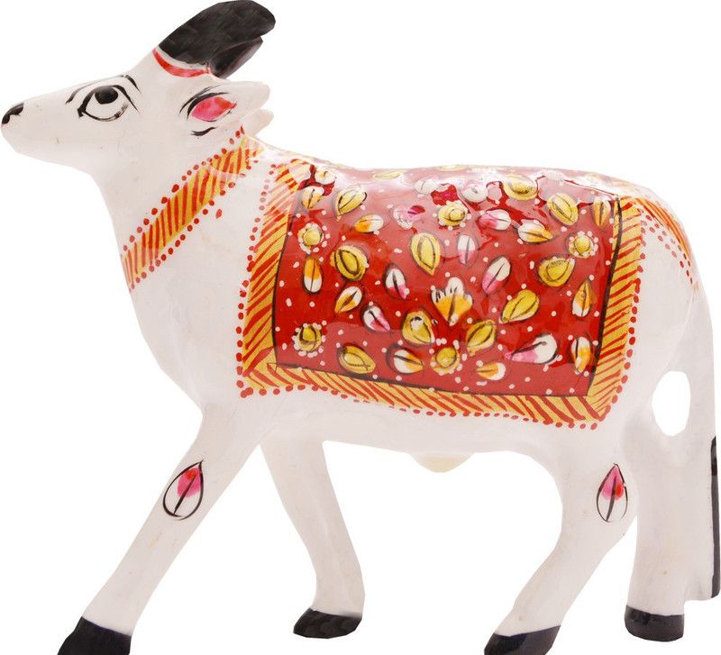 Santarms Meenakari Cow Decorative Showpiece - 10.16 cm  (Metal, White)