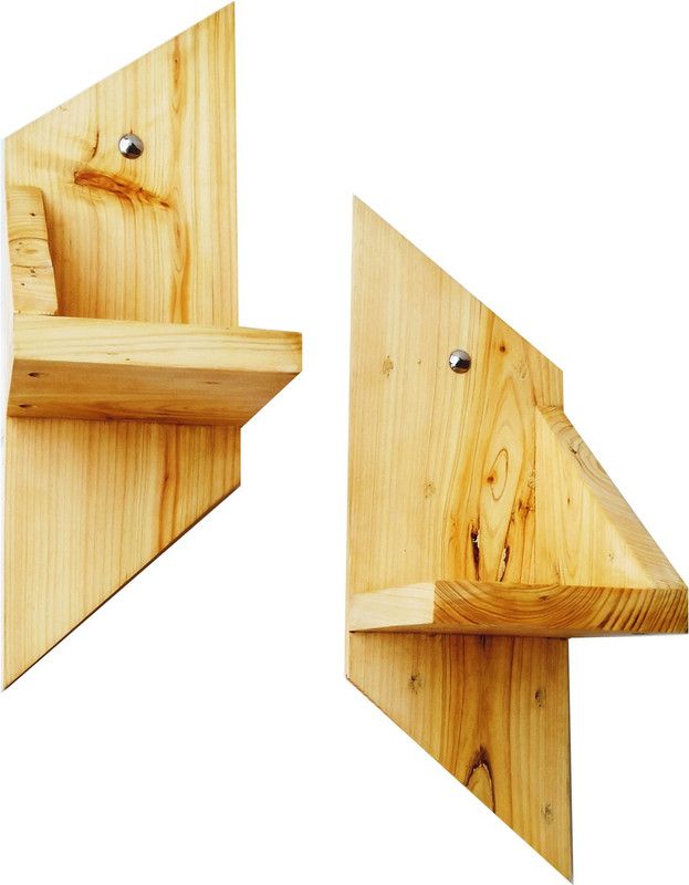 CRAFTMAN Comets Wall Mounted Multipurpose Wall Shelf Shelves Set of 2 for Planters Pot Holder Stand Wooden Wall Shelf  (Number of Shelves - 1, Beige)