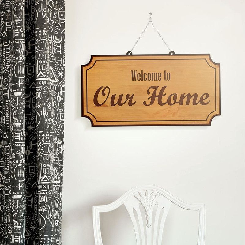 100yellow Wooden Welcome To Our Home Name Plate  (Multicolor)