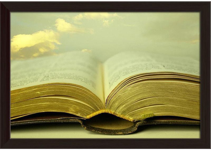 Open Old Holy Bible Paper Poster Dark Brown Frame | Top Acrylic Glass 19inch x 13inch (48.3cms x 33cms) Paper Print  (13 inch X 19 inch, Framed)