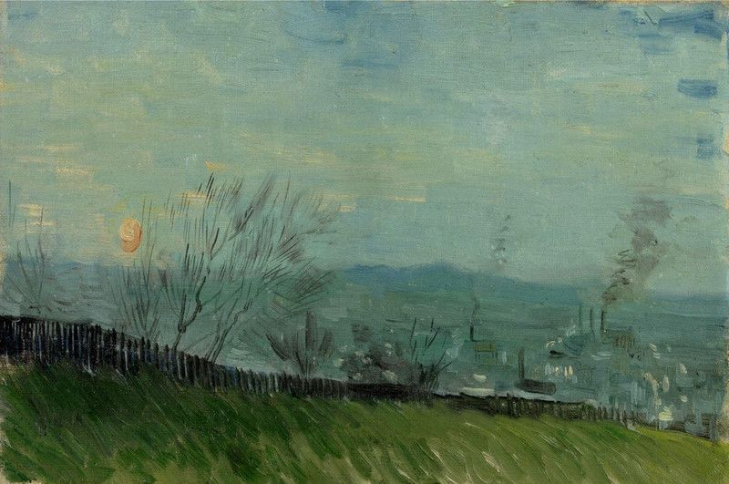 DecorAdventures *Sunset in Montmartre (1887)* by Van Gogh. Canvas Canvas 16 inch x 21 inch Painting  (With Frame)
