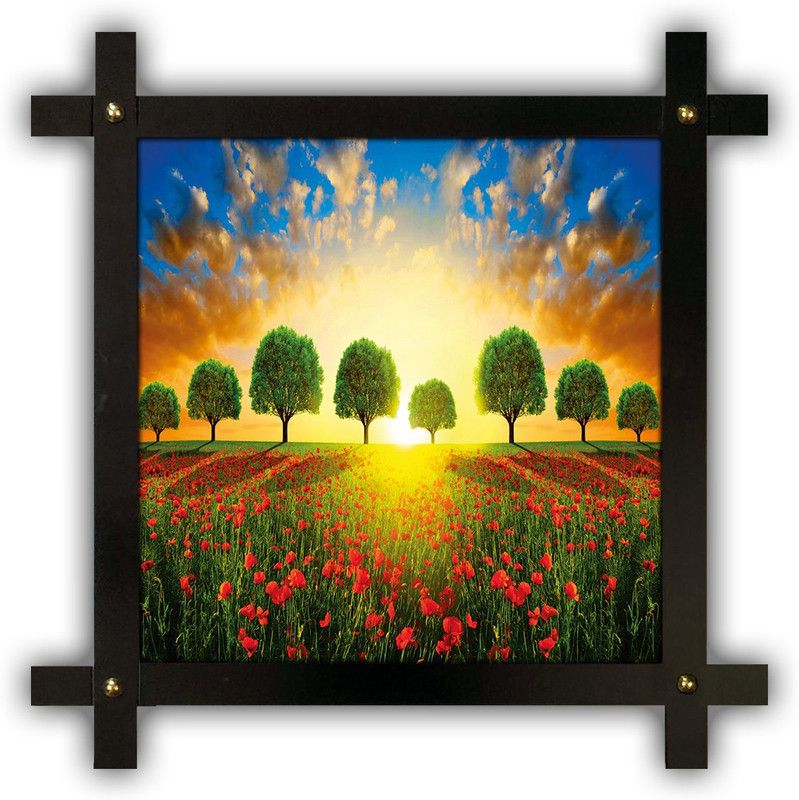 Poster N Frames Cross Wooden Frame Hand-Crafted with photo of Natural Landscape Scenery 12827 Digital Reprint 16.5 inch x 16.5 inch Painting  (With Frame)