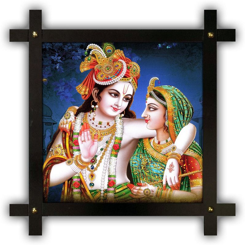 Poster N Frames Cross Wooden Frame Hand-Crafted with photo of Radha Krishna 14644 Digital Reprint 16.5 inch x 16.5 inch Painting  (With Frame)