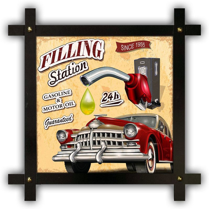 Poster N Frames Cross Wooden Frame Hand-Crafted with photo of Vintage garage retro poster p-25 Digital Reprint 16.5 inch x 16.5 inch Painting  (With Frame)