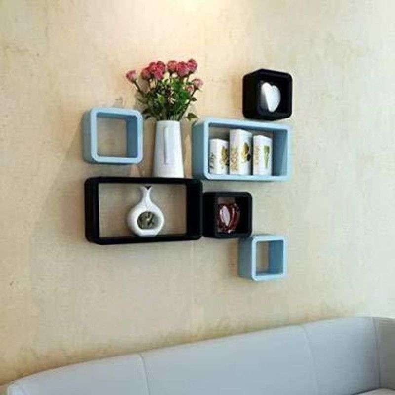 forex max handicrafts Cube Shape MDF Wall Shelf ( Denistery & Fiber Wall Shelf ) Set of 6Package Of 1 MOdern Haning Shelves MDF (Medium Density Fiber) Wall Shelf  (Number of Shelves - 6, Black, Blue)