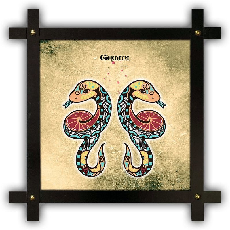 Poster N Frames Cross Wooden Frame Hand-Crafted with photo of Astrological Star sign Gemini p-04 Digital Reprint 16.5 inch x 16.5 inch Painting  (With Frame)