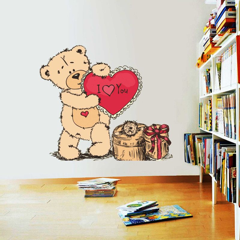 Impression Wall 58 cm Teddy Bear With Heart (58 x 69 cms) Self Adhesive Sticker  (Pack of 1)