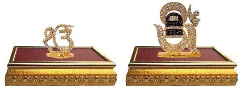 9facts Set of 2 with wooden base Ek ONKAR Pooja Statue & Lord Shiva Symbol OM Sign Idol Home Décor Pooja Statue Gift item Decorative Showpiece Decorative Showpiece - 10 cm  (Brass, Multicolor)