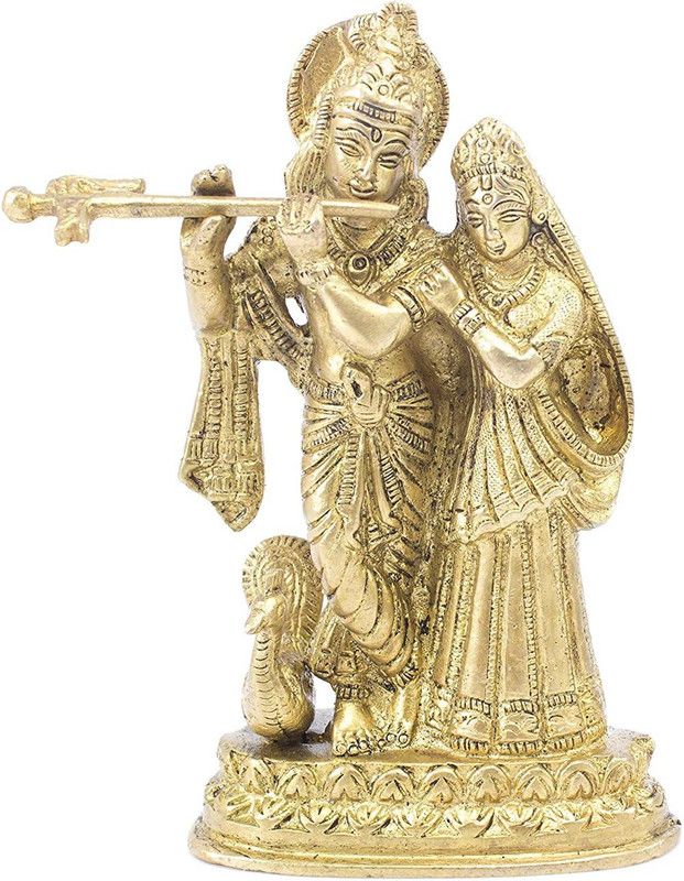 Idolsplace Brass Radha Krishna Murti Idol Statue Sculpture in Antique Golden Finish 1000gms Decorative Showpiece - 14 cm  (Brass, Gold)