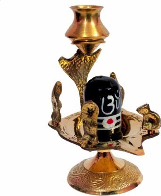 SBBCO Shiva Ling Lingam Statue along with Lota / shivling abhishek stand. Decorative Showpiece - 10 cm  (Brass, Gold)