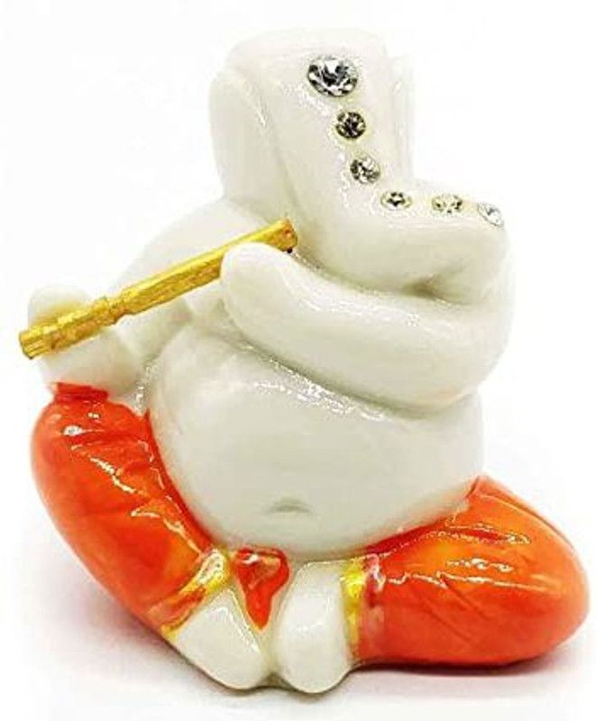 Swayambhu Fiber Flute Ganesha Idol - 5cm (Orange) Decorative Showpiece - 5 cm  (Brass, Orange)