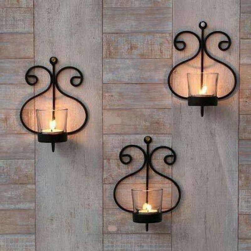 El ROYALE DECOR Iron Candle Holder  (Black, Pack of 3)