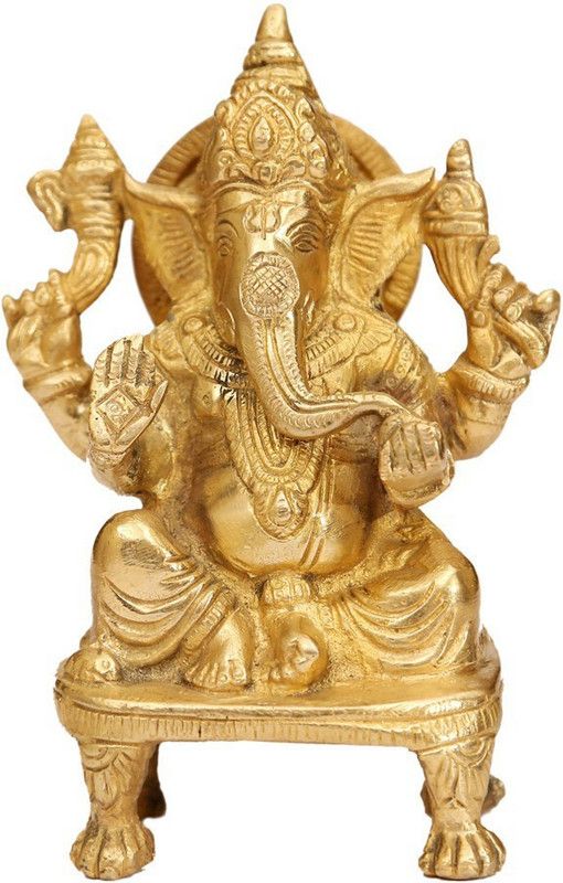 Craftartz Ganesha brass idol statue for homedecor Decorative Showpiece - 15 cm  (Brass, Gold)