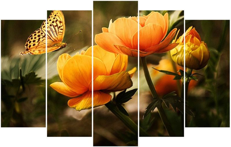 skgraphics 60 cm Butterfly hovering over flowers wall sticker Self Adhesive Sticker  (Pack of 1)