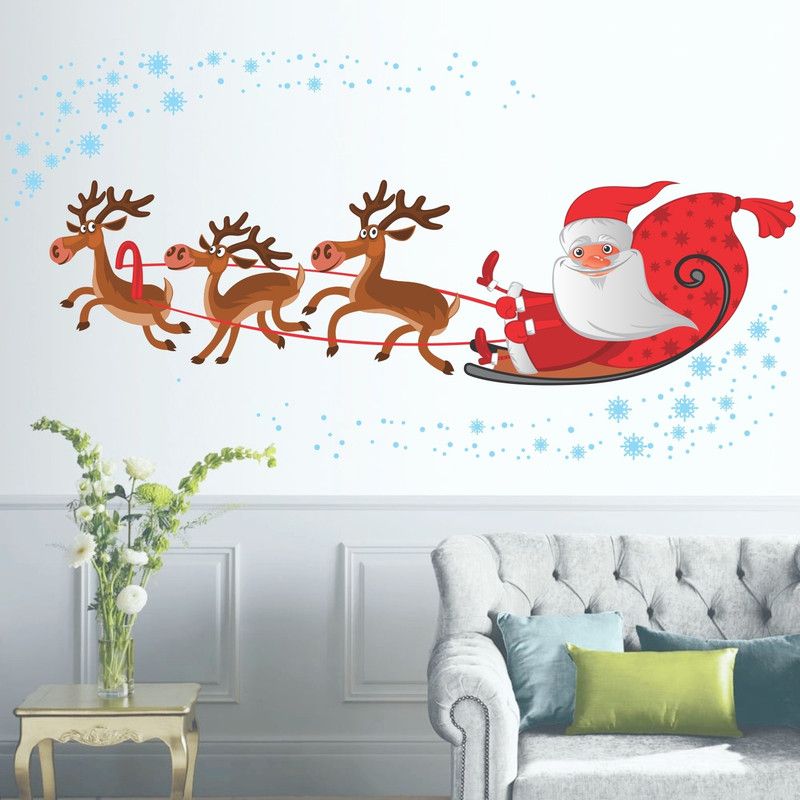StickMe 100 cm Smiling Santa Christmas Wall Sticker - SM 484 Self Adhesive Sticker  (Pack of 1)