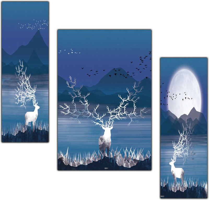 pnf Deer Art Set of 3 MDF Panel-2310- Digital Reprint 12 inch x 18 inch Painting  (Without Frame, Pack of 3)