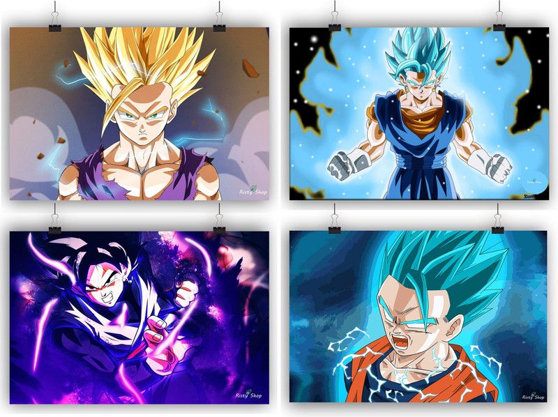 Dragon Ball z 809 Pack of 4 for wall decoration Paper Print  (18 inch X 12 inch, Rolled)