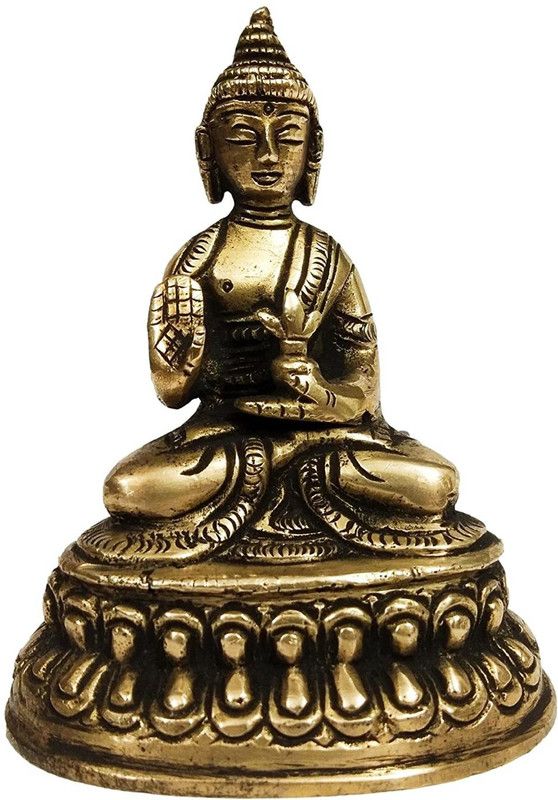 athizay Buddha Brass Statue Idol Protection Buddha Posture Antique Finish Home Decorative Items for Living Room Home Gifting (Tall 10.5 cm) Decorative Showpiece - 10.5 cm  (Brass, Gold)