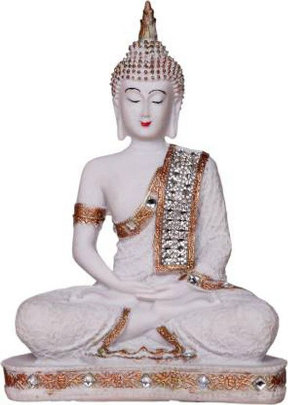arhamarts Vastu Fengshui Religious Idol of Lord Gautama Buddha Statue Decorative Showpiece - 24 cm  (Clay, Polyresin, White)