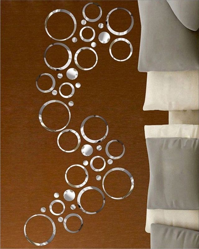 RadhaKripa 151 cm RadhaKripa ring and dots silver 2(40 circle) 3D Acrylic Mirror Wall Décor stickers for home & Office Self Adhesive Sticker  (Pack of 1)