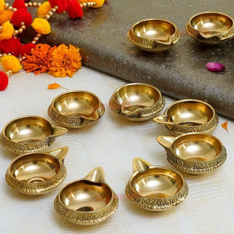 Craftomanic Brass (Pack of 10) Table Diya Set  (Height: 1 inch)