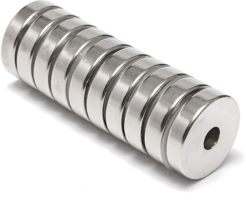 ART IFACT 10 Pieces of 10mm x 3mm with 3mm hole Neodymium Magnets - Neodymium Magnets - N52 Rare Earth NdfeB Fridge Magnet, Multipurpose Office Magnets, Magnetic Paper Holder Pack of 10  (Silver)