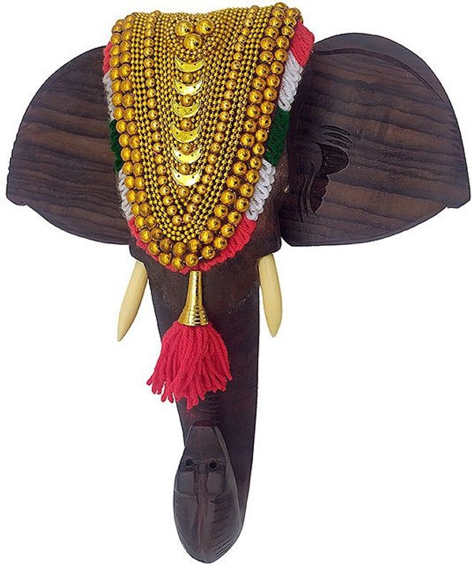 Devaa 12 inch Rosewood Elephant Head miniature with Nettipattom ideal for home decor  (12 inch X 8 inch, Multicolor)