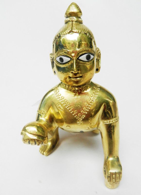 Brass Collection Laddu gopal/bal krishna statue with finely handcrafted for pooja use or gifting purpose. Decorative Showpiece - 10 cm  (Brass, Yellow)