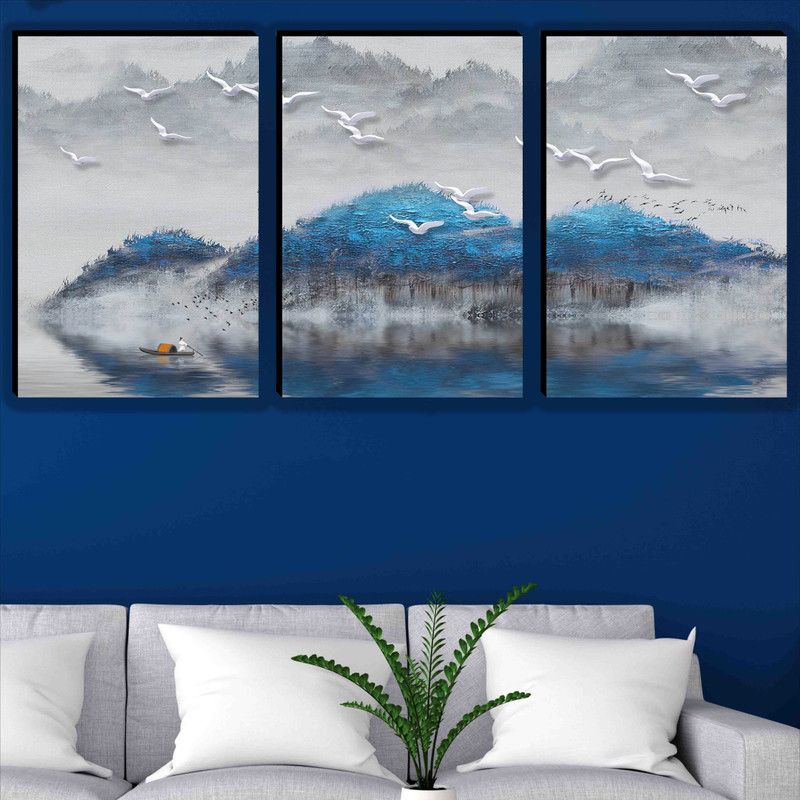 WALLMAX Set of 3 Modern Art UV Textured Digital Reprint 12 inch x 27 inch Painting  (Without Frame, Pack of 3)