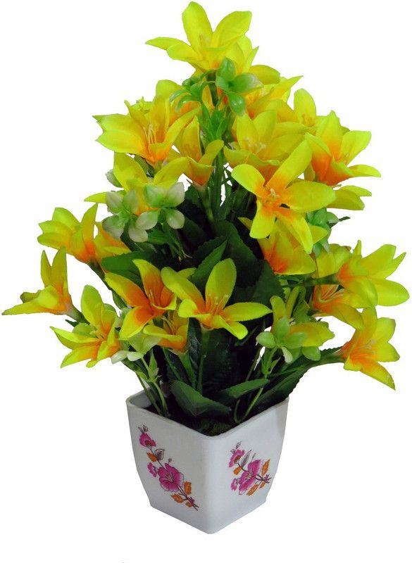 Emani  Artificial flower with vase for home decoration |flower vase for home décor Multicolor Lily Artificial Flower with Pot  (12 inch, Pack of 1, Flower with Basket)