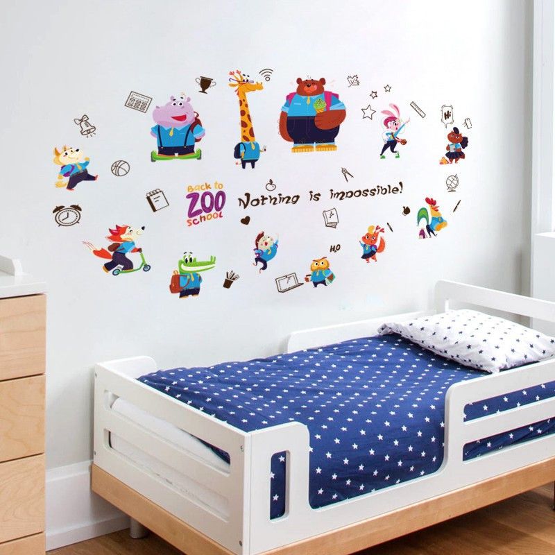 Indian Royals 50 cm Cartoon Animals Zoo School Wall Sticker Self Adhesive Sticker  (Pack of 1)