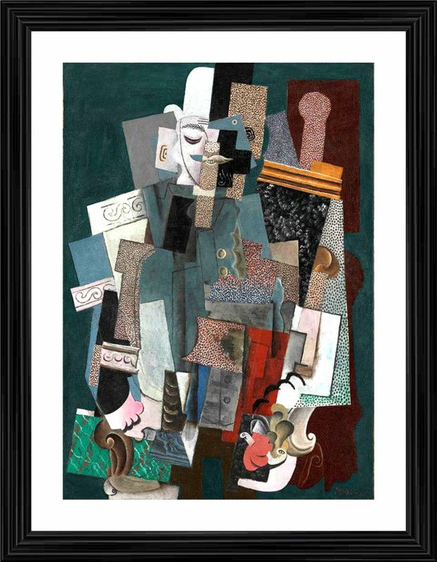 DecorAdventures *Man with a Pipe* (1915) by Pablo Picaso, Matt Satin Digital Reprint 21 inch x 16 inch Painting  (With Frame)