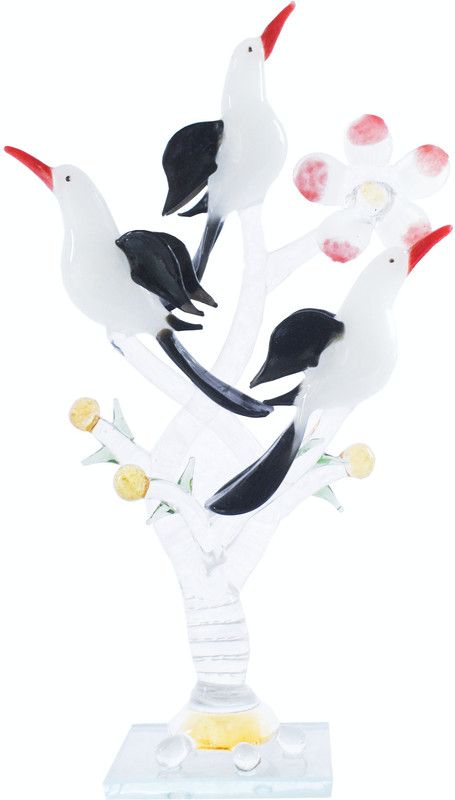 RUDRAGLAAS birds whit tree Decorative Showpiece - 14 cm  (Glass, Blue, Black, Multicolor)